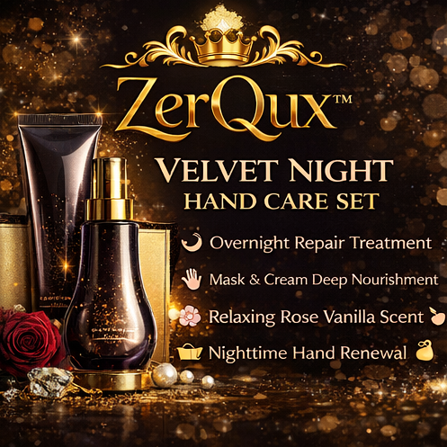 ZerQux™ Velvet Night Hand Care Set – Overnight Repair Hand Mask & Cream, Deep Nourishment Treatment, Anti-Dryness System