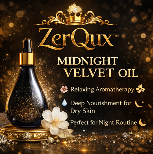 ZerQux™ Midnight Velvet Body Oil – Deep Repair Night Oil, Aromatherapy Relaxing Blend, Ultra Smooth Skin Finish